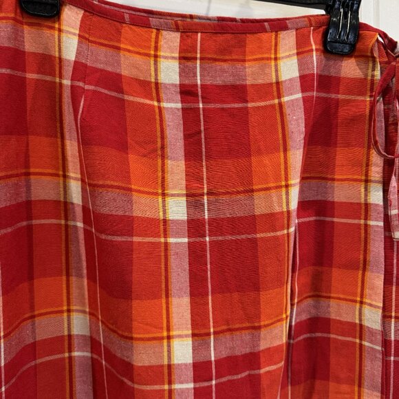 Vintage Josephine Chaus Sport Red and Orange Plaid Wrap Skirt EUC - Picture 4 of 9